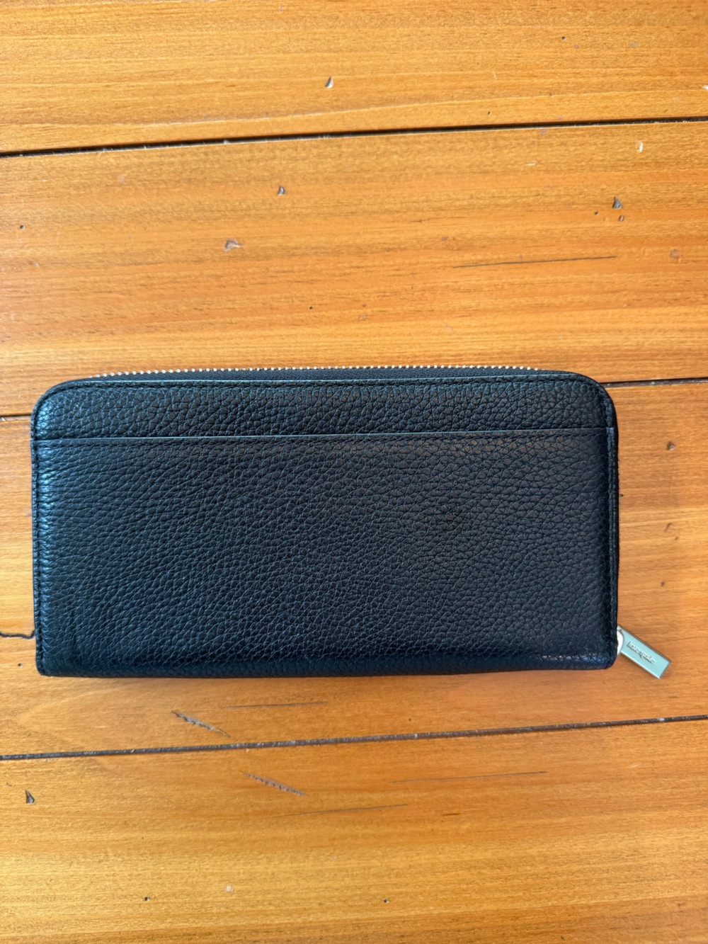 Kate Spade Black Pebbled Leather Large Zip Around Continental Wallet Silver Logo - Picture 3 of 7